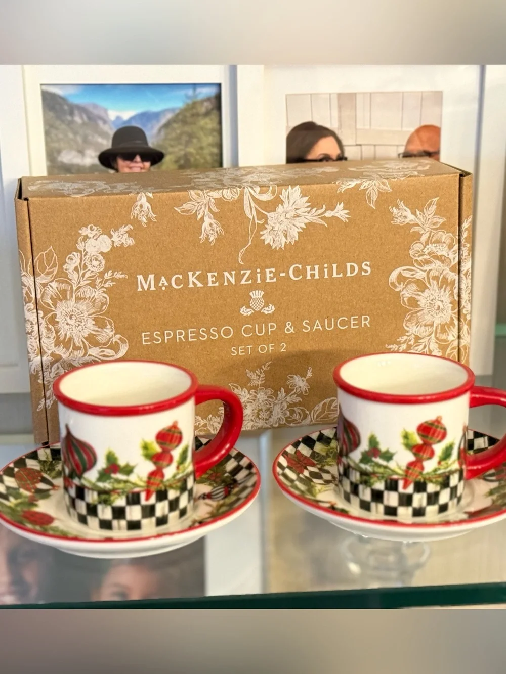 MacKenzie-Childs Red, Black & White Holiday Check Espresso Cup with Saucer